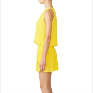 Ramy Brook Perry Drop Waist Mustard Yellow Sleeveless Pleated Mini Dress Medium